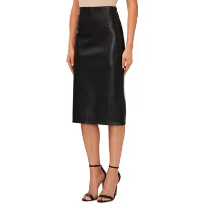Cece Fresh Appeal Womens Solid Faux Leather Midi Skirt In Rich Black