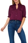 Cece Frill Cuff Satin Button-up Shirt In Pickled Beet