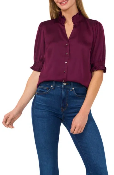 Cece Frill Cuff Satin Button-up Shirt In Pickled Beet