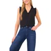 Cece Frill Detail Sleeveless Georgette Top In Black