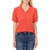 Cece Frill V-neck Button-up Blouse In Chili Orange