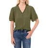 Cece Frill V-neck Button-up Blouse In Dark Clover