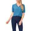 Cece Frill V-neck Button-up Blouse In Mallard Blue