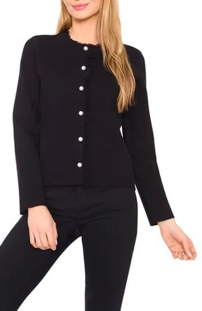 Cece Fringe Trim Cardigan In Black
