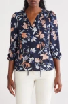 Cece Front Tie Long Sleeve Top In Blue