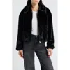Cece Front Zip Crop Faux Fur Jacket In Black