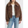 Cece Front Zip Crop Faux Fur Jacket In Brown