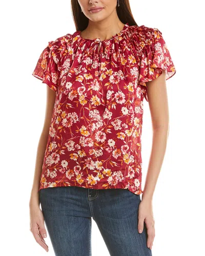 Cece Gathered Smocked Yoke Top In Red