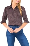 Cece Geo Print Elbow Sleeve Button-up Satin Shirt In Multi