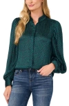Cece Geo Print Open Collar Button-up Shirt In Meadow Green