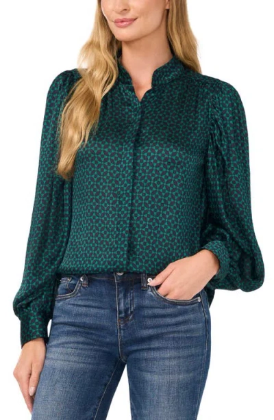 Cece Geo Print Open Collar Button-up Shirt In Lush Meadow