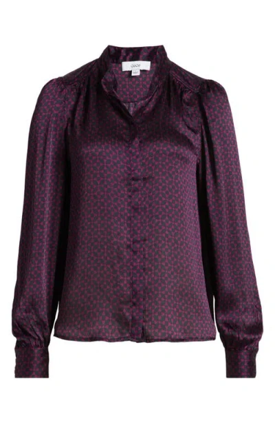 Cece Geo Print Open Collar Button-up Shirt In Pickled Beet Burgundy