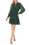 Cece Geo Print Smocked Waist Long Sleeve Dress In Green