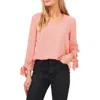 Cece Geo Print Tie Sleeve Top In Soft Peach