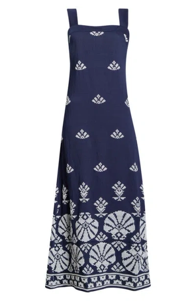 Cece Geometric Print Midi Sundress In Blue