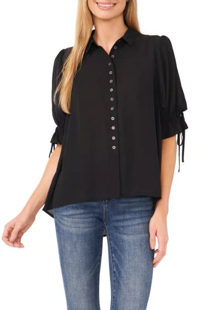 Cece Georgette Button-up Shirt In Rich Black