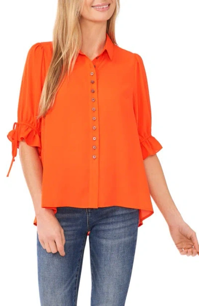 Cece Georgette Button-up Shirt In Tigerlily Red