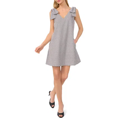 Cece Gingham Bow Shoulder Shift Minidress In Rich Black