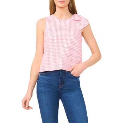 Cece Gingham Bow Shoulder Top In Confetti Pink