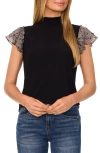 Cece Gingham Print Double Ruffle Mixed Media Top In Rich Black