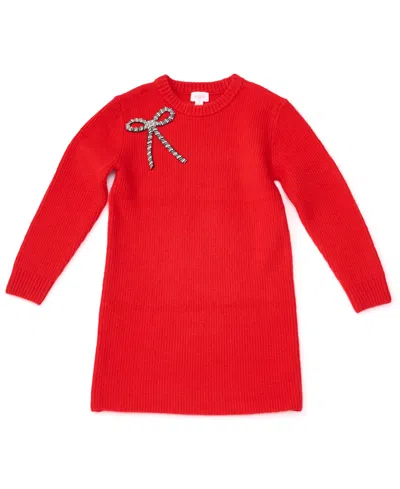 Cece Kids' Girls' 4-16 Long-sleeve Embellished-bow Crewneck Dress In Red