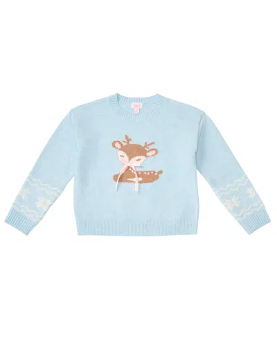 Cece Kids' Girls' 4-16 Reindeer Crewneck Long-sleeve Sweater In Blue