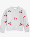 Cece Girls 7-16 Crewneck Cherries Pullover Sweater In Gray