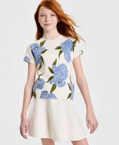 Cece Kids' Girls' S-xl Hydrangea Crewneck Short-sleeve Top In Neutral