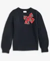 Cece Girls/bernard Chaus Inc Girls 7-16 Crewneck Plaid-bow Pullover Sweater In Black