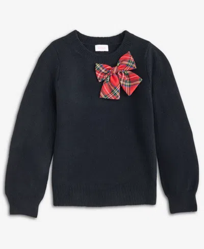 Cece Girls/bernard Chaus Inc Cece Girls Girls 4-8 Crewneck Plaid-bow Pullover Sweater In Black