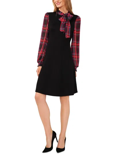 Cece Glamour Melody Womens Plaid Knit Sweaterdress In Black