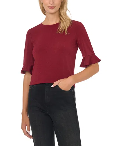 Cece Glitter Knit Ruffle Cuff Top In Red
