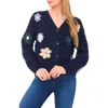 Cece Groovy Flower Cardigan In Blue