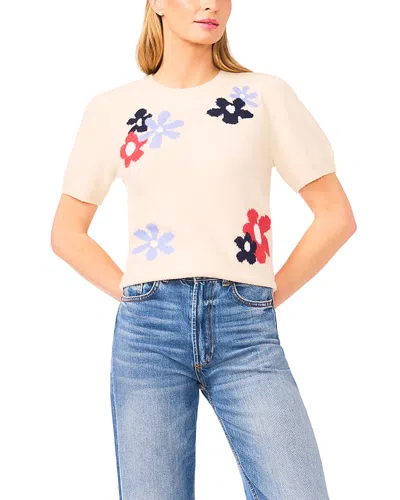 Cece Groovy Flower Short Sleeve Pullover Sweater In Multi