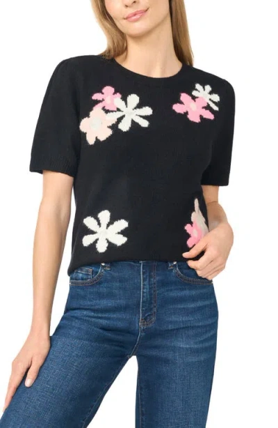 Cece Groovy Flower Short Sleeve Sweater In Multi