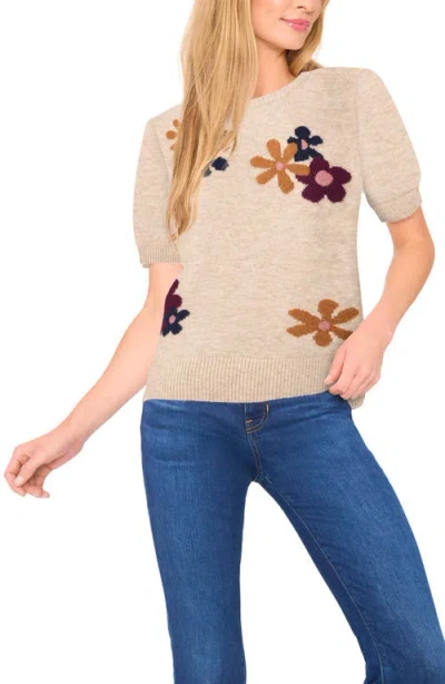 Cece Groovy Flower Short Sleeve Sweater In Multi