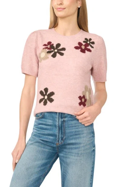 Cece Groovy Flower Short Sleeve Sweater In Pink