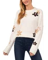 Cece Floral Crewneck Sweater In Antique White
