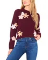 Cece Groovy Flower Sweater In Burgundy