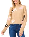 Cece Floral Crewneck Sweater In Latte Heather