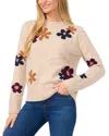 Cece Women's Flower Patterned Knit Crewneck Sweater In Oatmeal