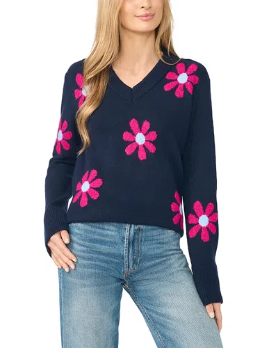 Cece Groovy Flower V Neck Sweater In Multi
