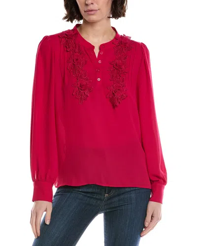 Cece Half Placket Floral Lace Top In Pink