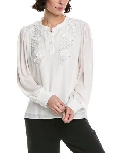 Cece Half Placket Floral Lace Top In White