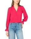 Cece Half Placket Smocked Accent Top In Pink