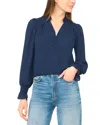Cece Half Placket Smocked Accent Top In Blue