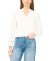 Cece Half Placket Smocked Accent Top In White