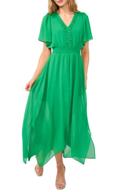 Cece Handkerchief Hem Maxi Dress In Medium Green