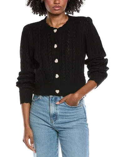 Cece Heart Button Pointelle Cardigan In Black