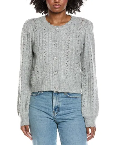 Cece Heart Button Pointelle Cardigan In Gray
